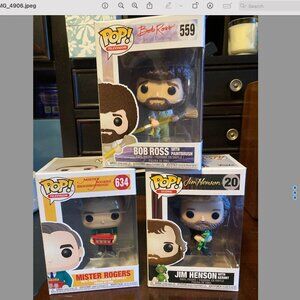 Three NEW 3 TV PBS POPS Trinity Jim Henson Mr. Fred Rogers Bob Ross Funko NIB